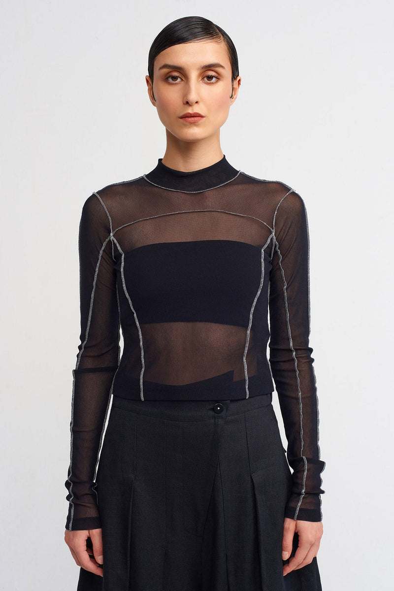 NU Contrast Stitched Mesh Bodysuit Black/Offwhite