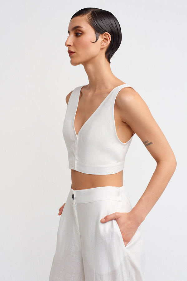 NU V-Neck Linen Bustier Off White