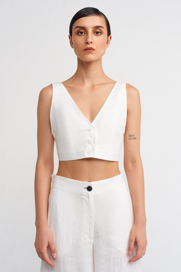 NU V-Neck Linen Bustier Off White