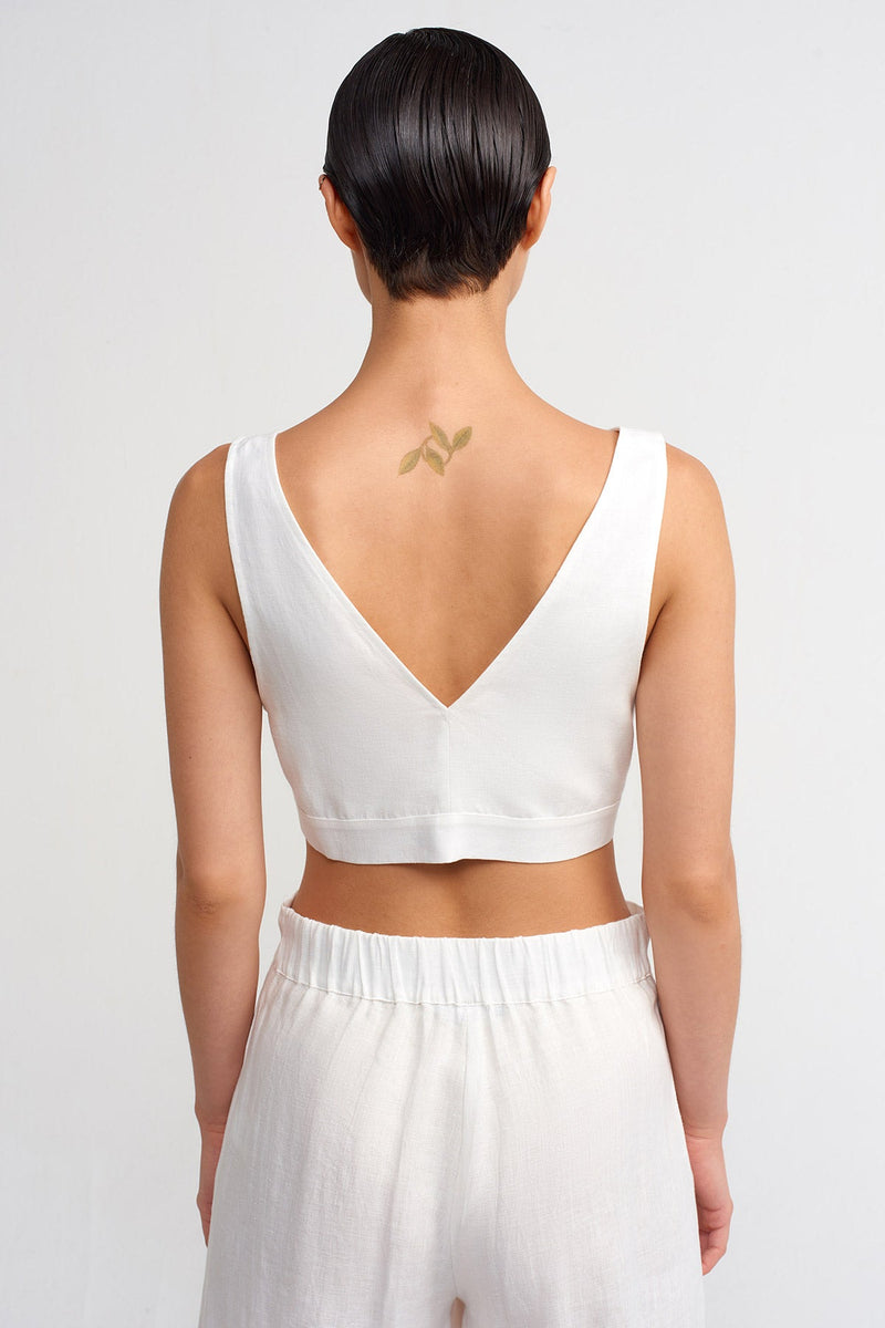 NU V-Neck Linen Bustier Off White