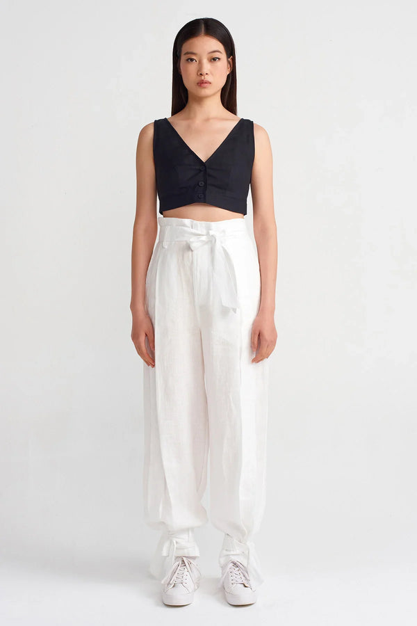 NU V-Neck Linen Bustier Black