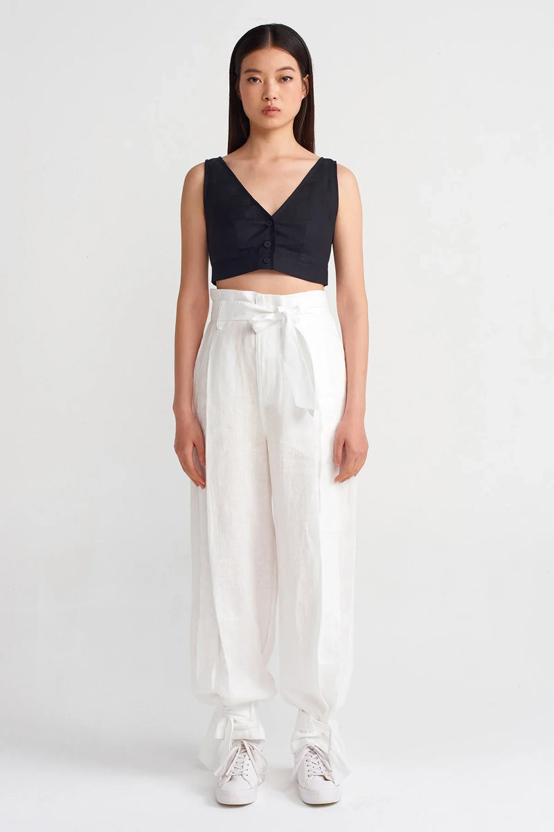 NU V-Neck Linen Bustier Black
