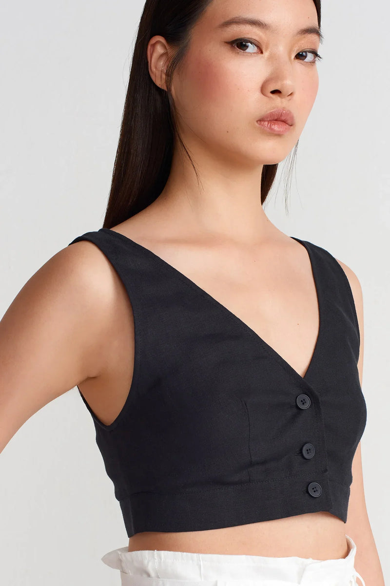NU V-Neck Linen Bustier Black