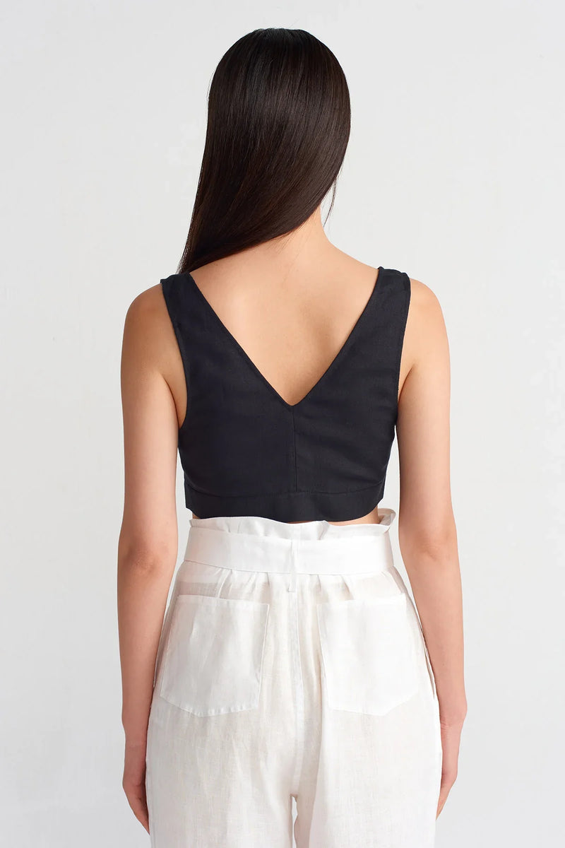 NU V-Neck Linen Bustier Black