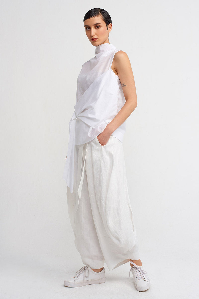 NU Belted Voile Blouse Off White