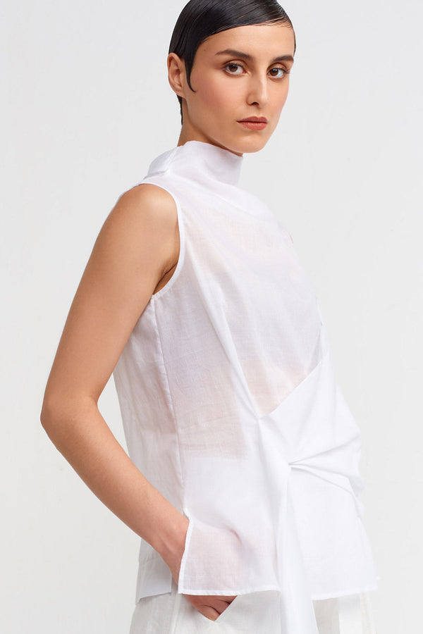 NU Belted Voile Blouse Off White