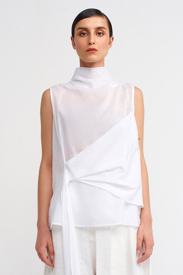 NU Belted Voile Blouse Off White