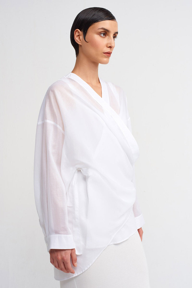 NU Wrap Tie Voile Shirt Off White