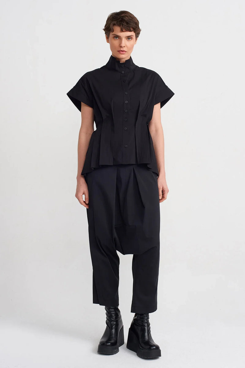 NU Short Sleeve Shirt With Back Ribbon Detail Black