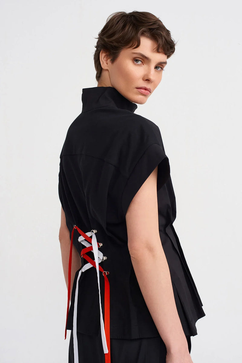 NU Short Sleeve Shirt With Back Ribbon Detail Black