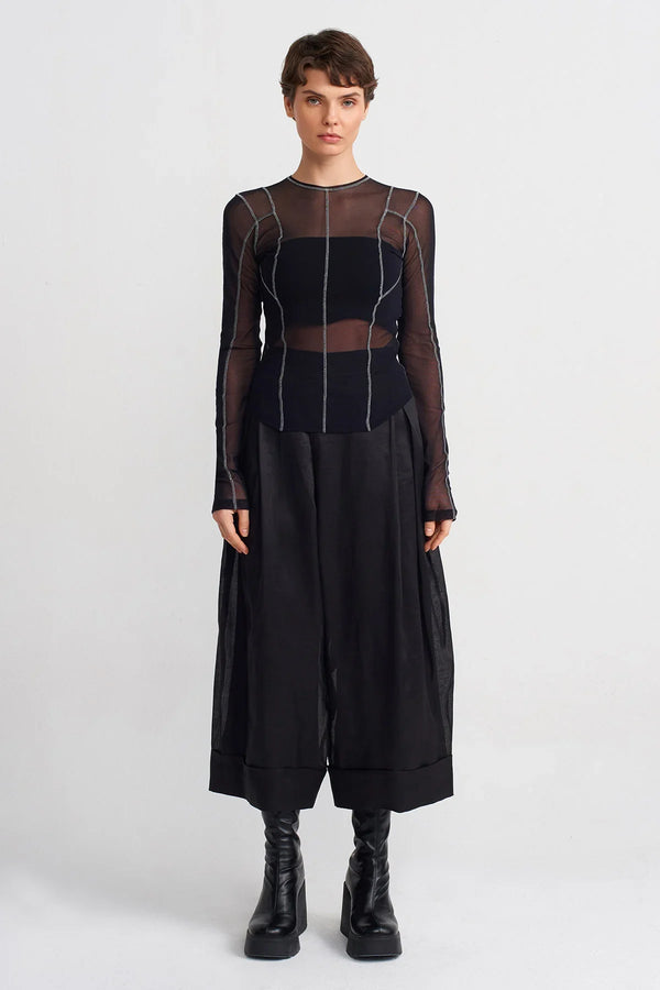 NU Contrast Stitch Mesh Bodysuit Black/Offwhite