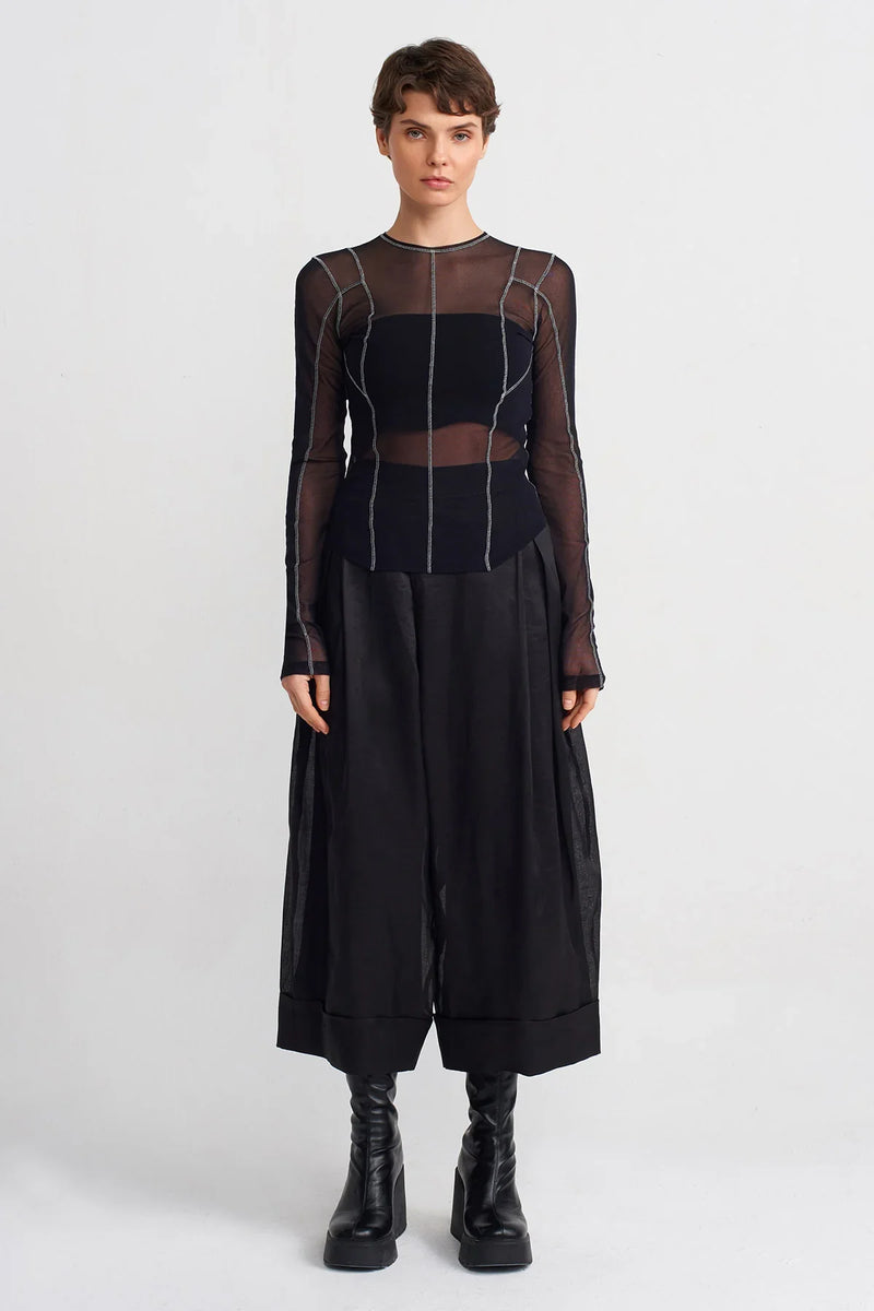 NU Contrast Stitch Mesh Bodysuit Black/Offwhite