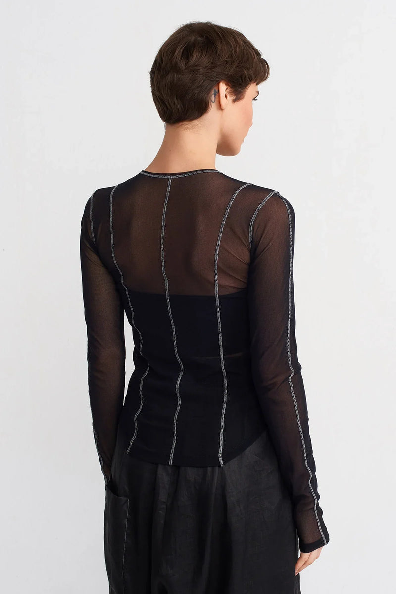 NU Contrast Stitch Mesh Bodysuit Black/Offwhite