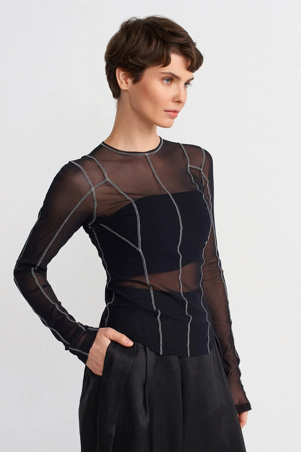 NU Contrast Stitch Mesh Bodysuit Black/Offwhite