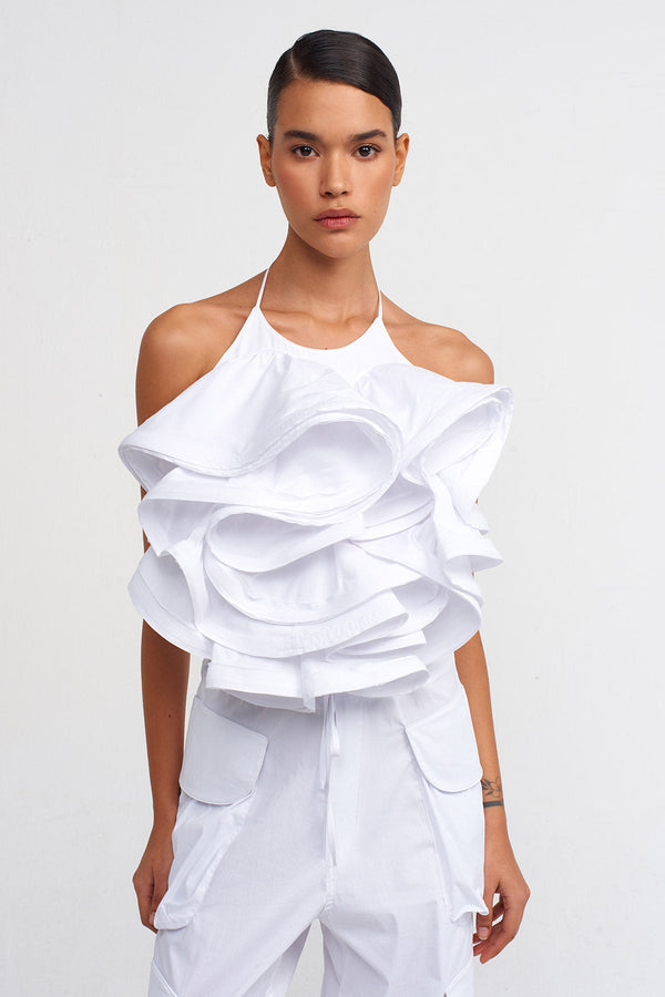 NU Open Back Poplin Blouse Off White
