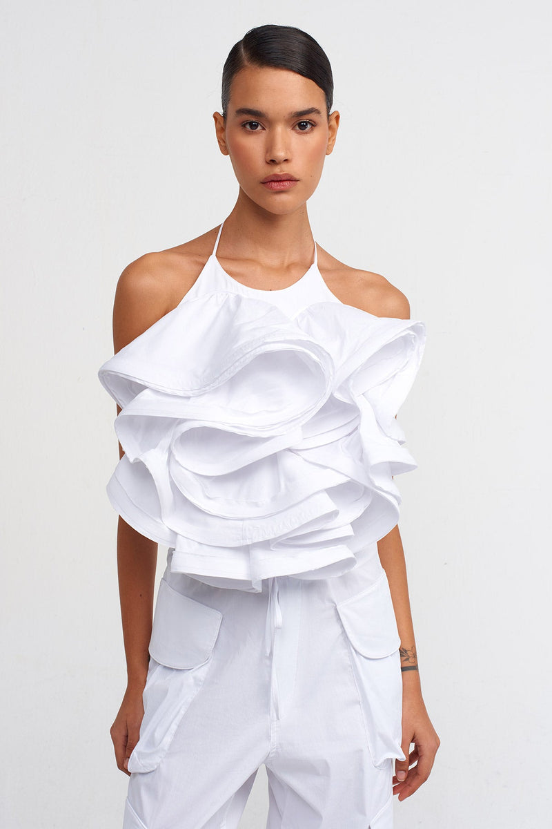 NU Open Back Poplin Blouse Off White