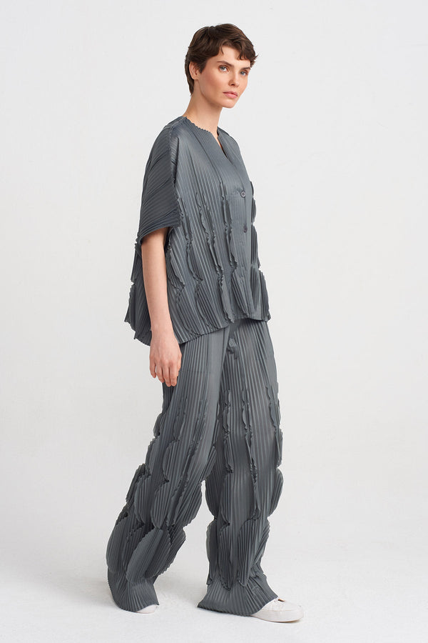 NU V-Neck Pleated Blouse Silver