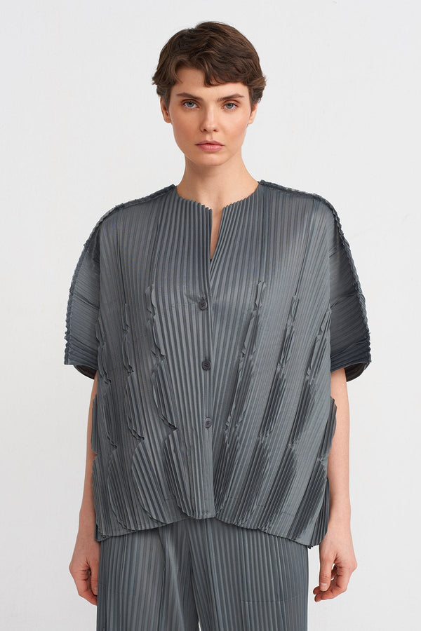 NU V-Neck Pleated Blouse Silver