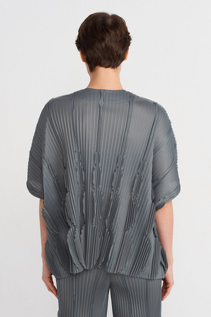 NU V-Neck Pleated Blouse Silver