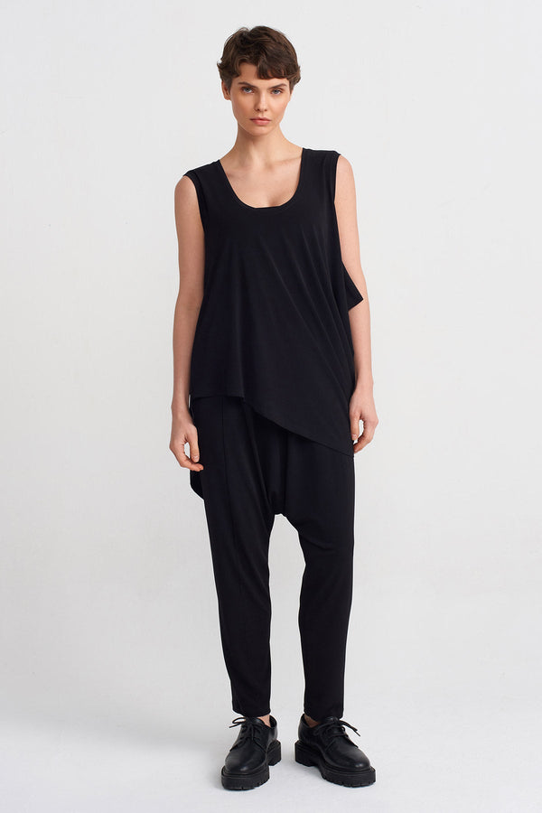 NU Asymmetric Jersey Blouse Black