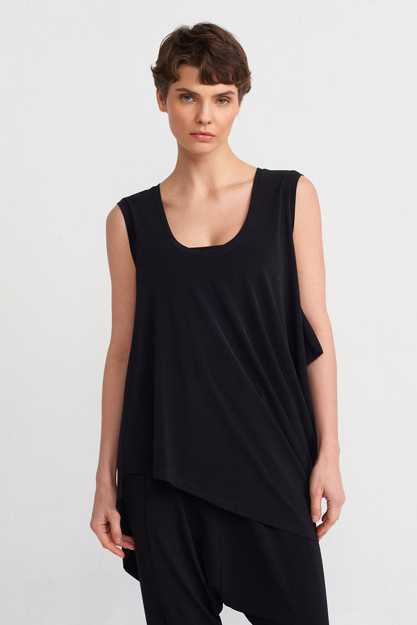 NU Asymmetric Jersey Blouse Black