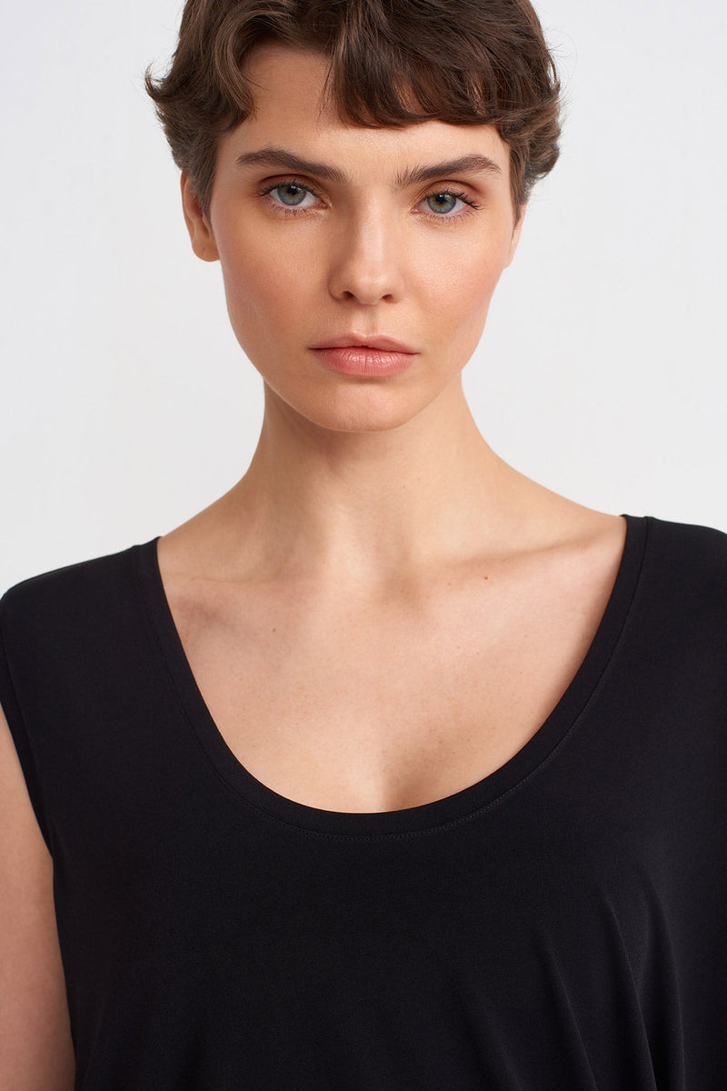 NU Asymmetric Jersey Blouse Black