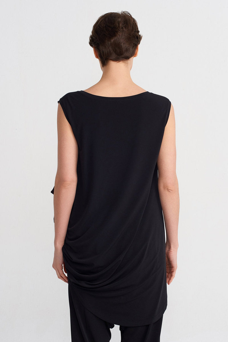 NU Asymmetric Jersey Blouse Black