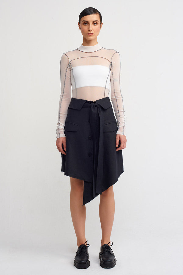 NU Front-Tie Asymmetric Linen Skirt Black