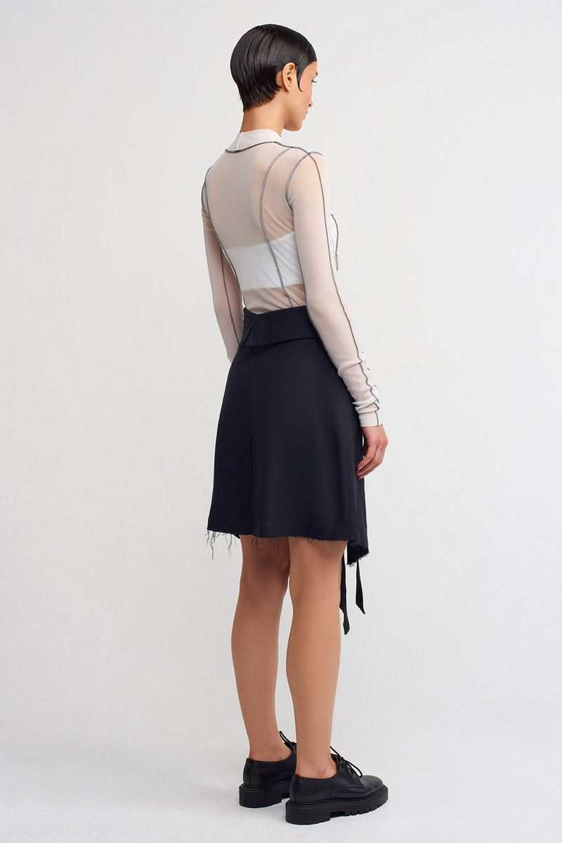 NU Front-Tie Asymmetric Linen Skirt Black