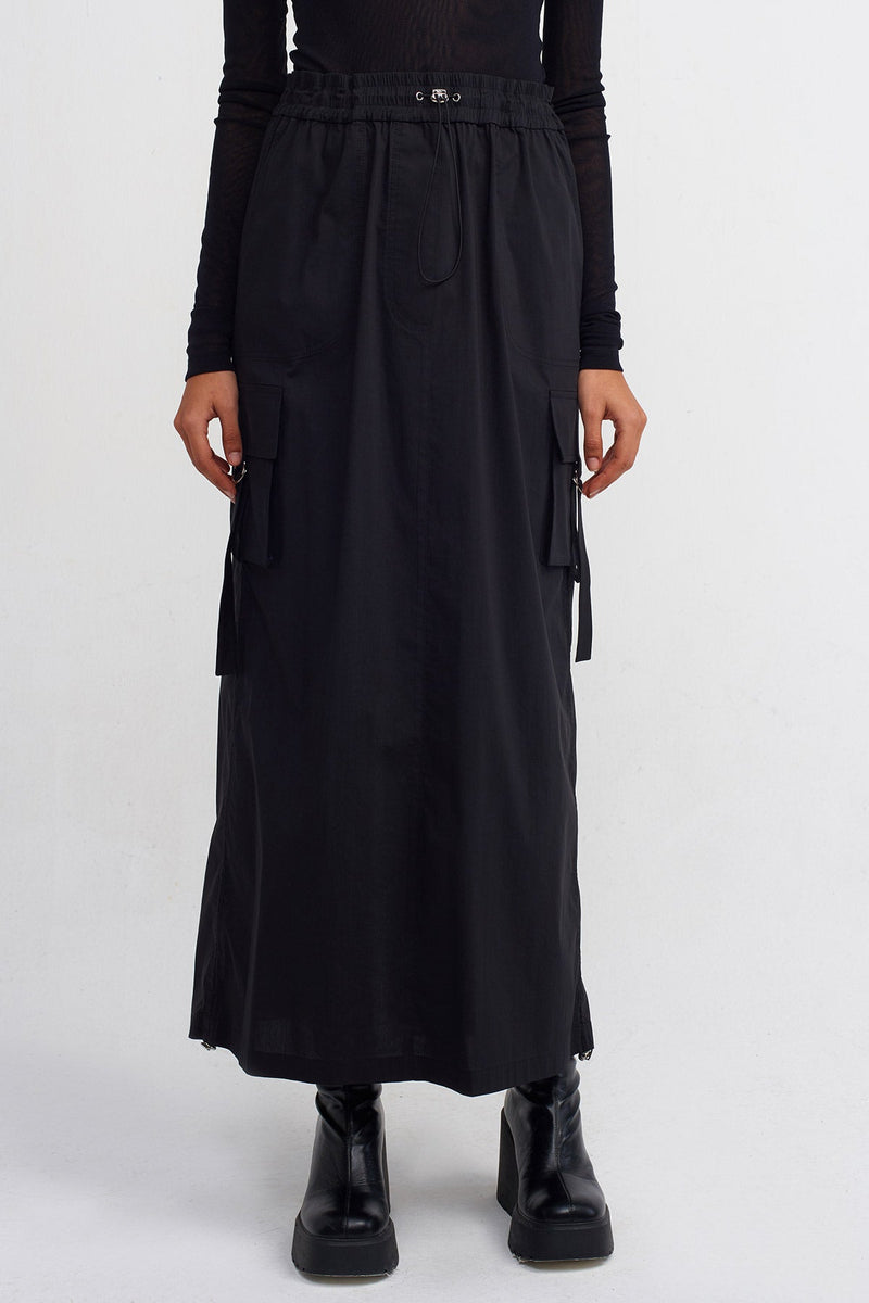 NU Long Poplin Cargo Skirt Black