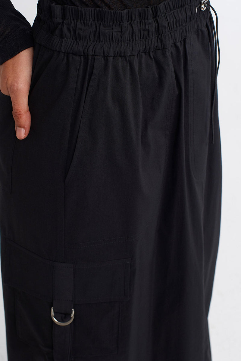 NU Long Poplin Cargo Skirt Black