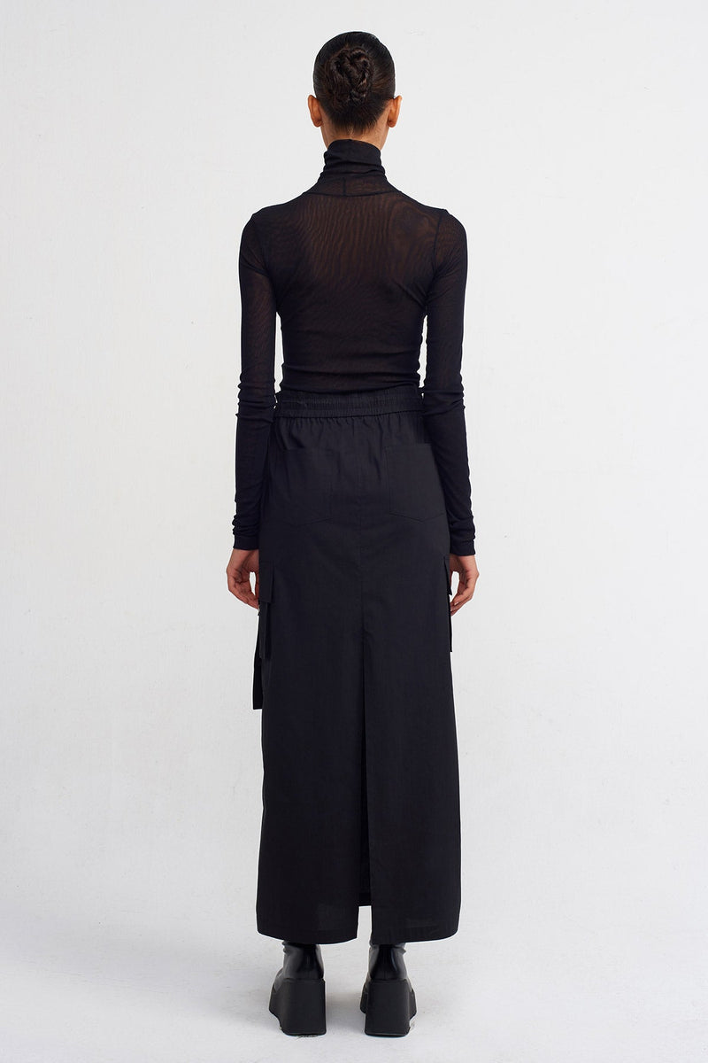 NU Long Poplin Cargo Skirt Black