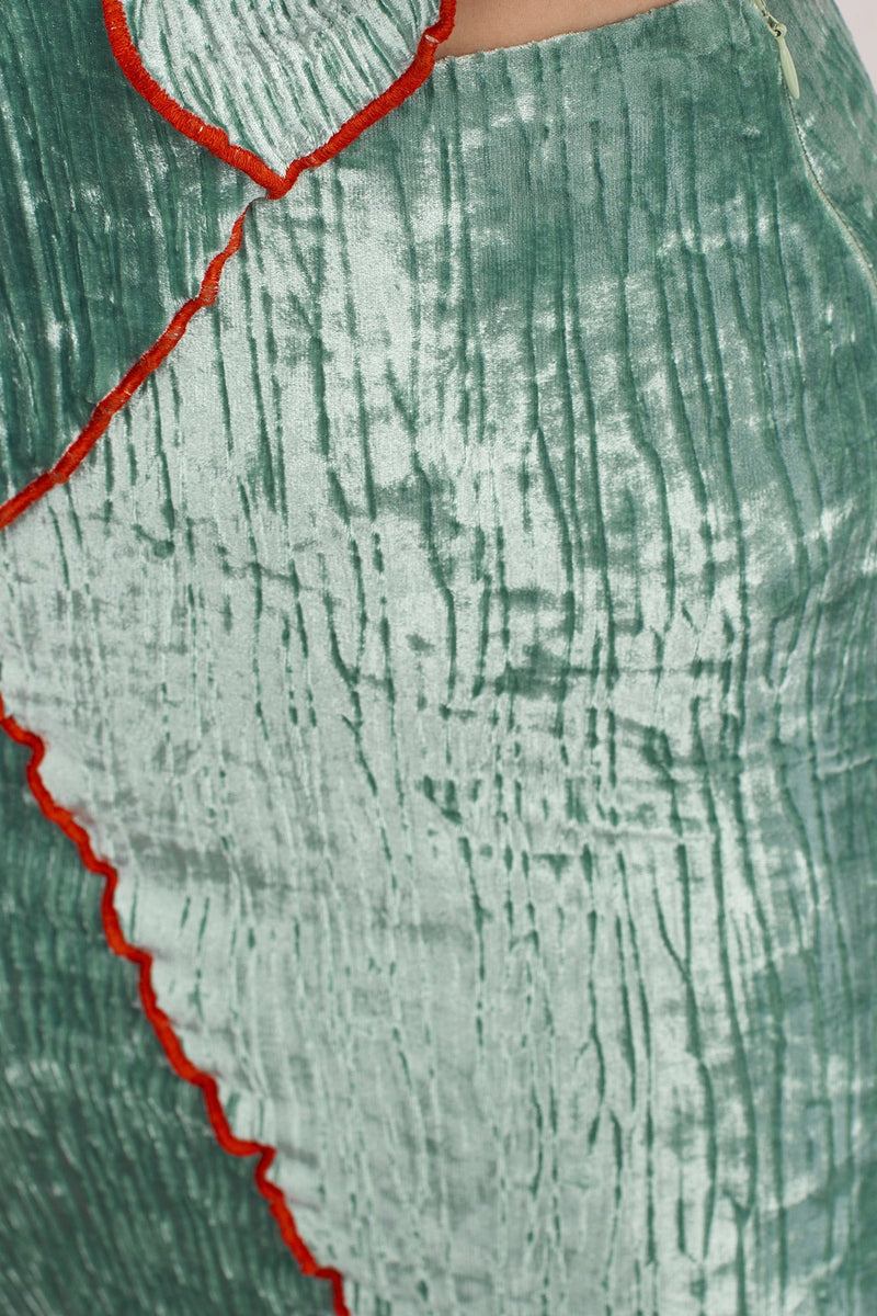 NU Pleated Velvet Mermaid Skirt Green