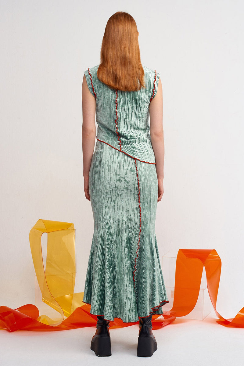 NU Pleated Velvet Mermaid Skirt Green