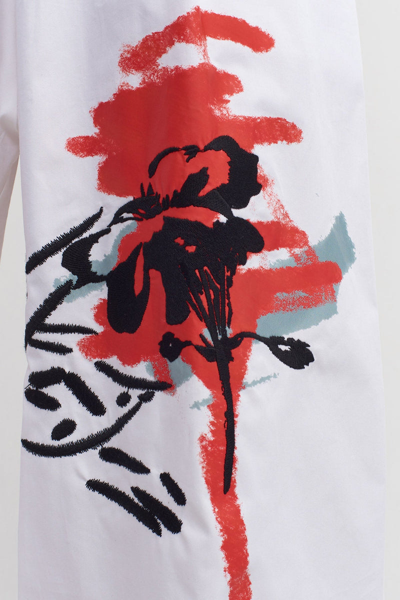 NU Print And Embroidery Detailed High-Waisted Pants Off White/Black