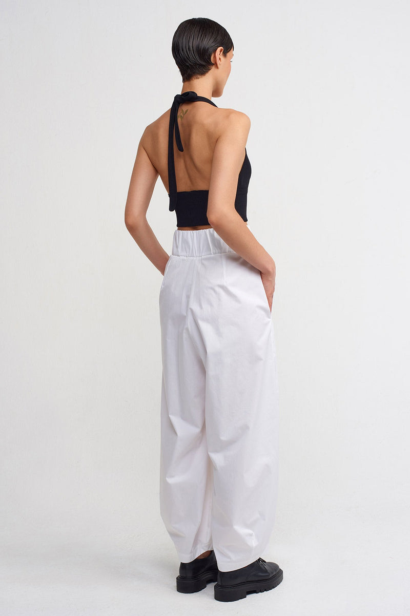 NU Print And Embroidery Detailed High-Waisted Pants Off White/Black