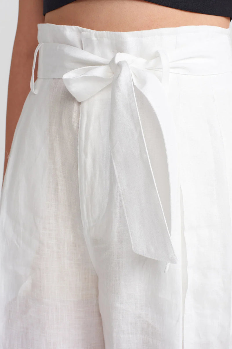 NU Cuffed Tie Detail Linen Jogger Trouser Off White
