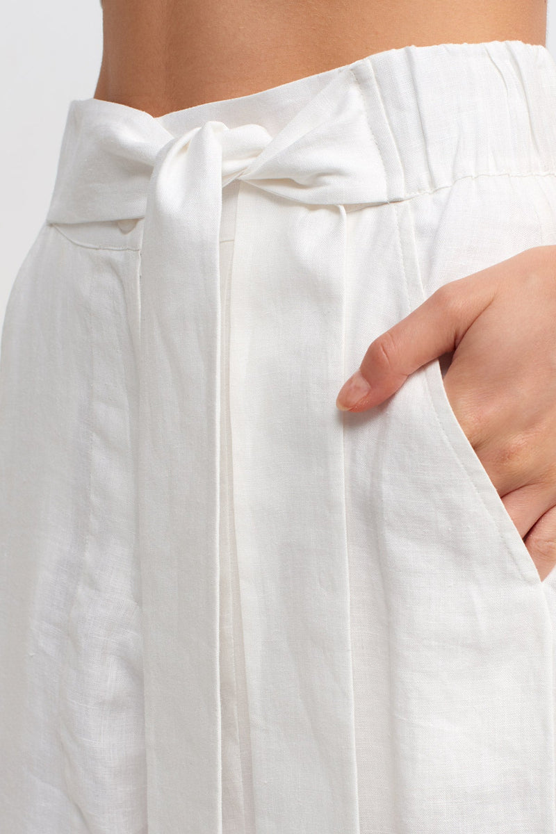 NU High-Waisted Draped Linen Trousers Off White
