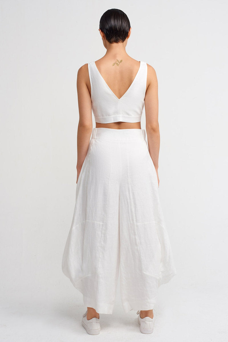 NU High-Waisted Draped Linen Trousers Off White