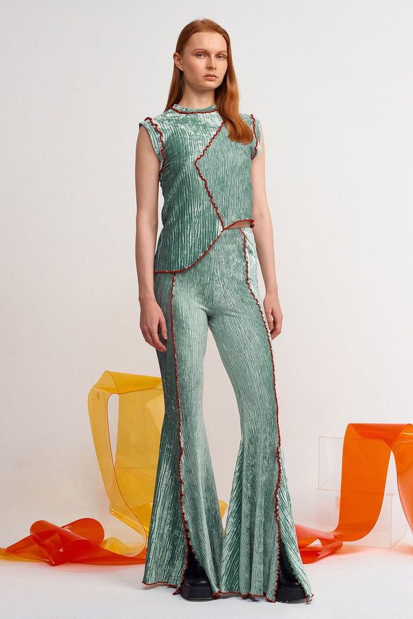 NU Pleated Velvet Spanish Flare Trousers Green