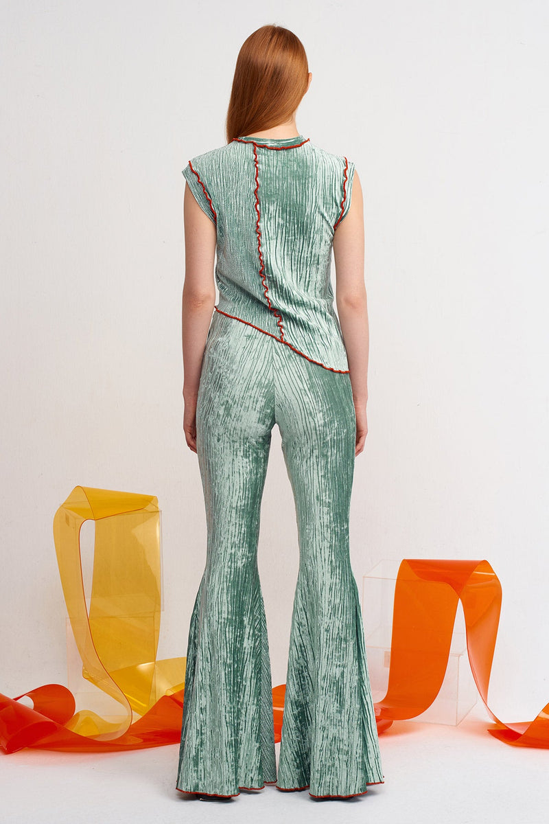 NU Pleated Velvet Spanish Flare Trousers Green