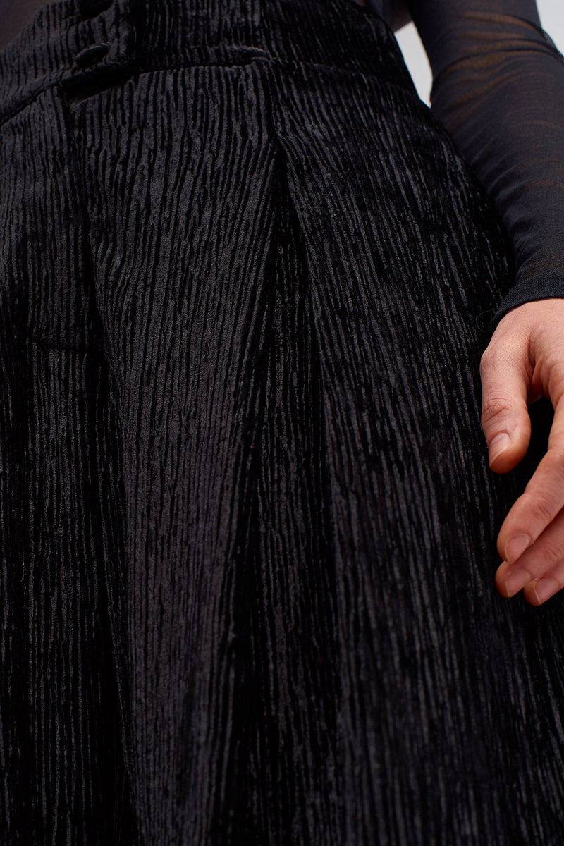 NU Velvet Pleated Trousers With Taffeta Detail Black