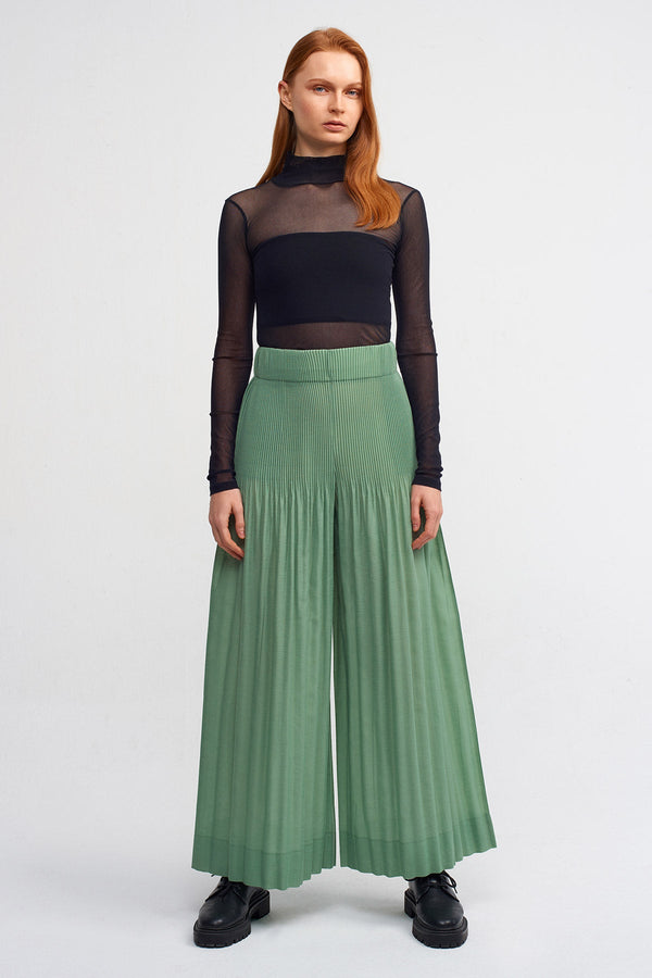NU Fine Pleated Wide-Leg Trousers Green