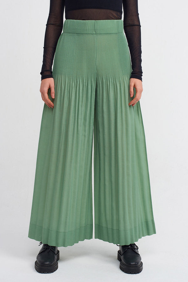 NU Fine Pleated Wide-Leg Trousers Green