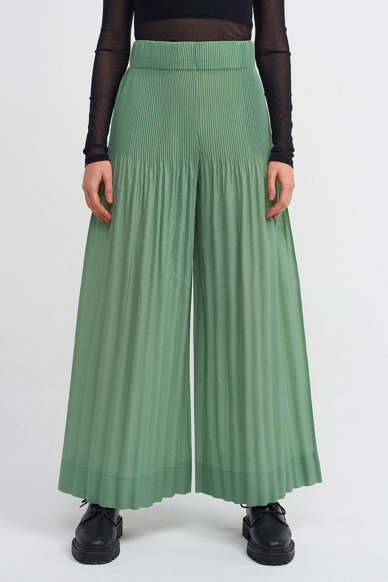 NU Fine Pleated Wide-Leg Trousers Green