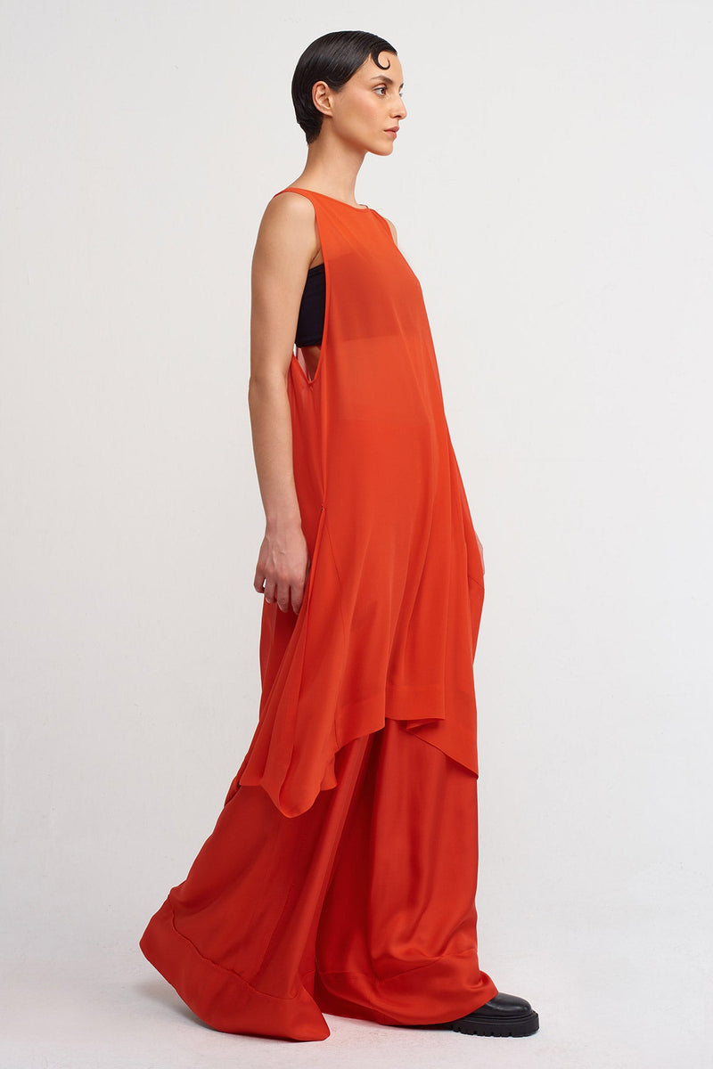 NU Chiffon Asymmetric Tunic Dress Red