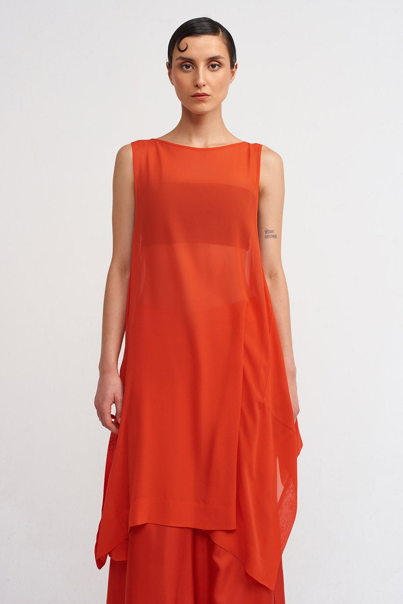 NU Chiffon Asymmetric Tunic Dress Red