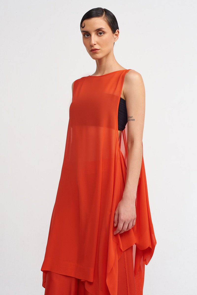 NU Chiffon Asymmetric Tunic Dress Red