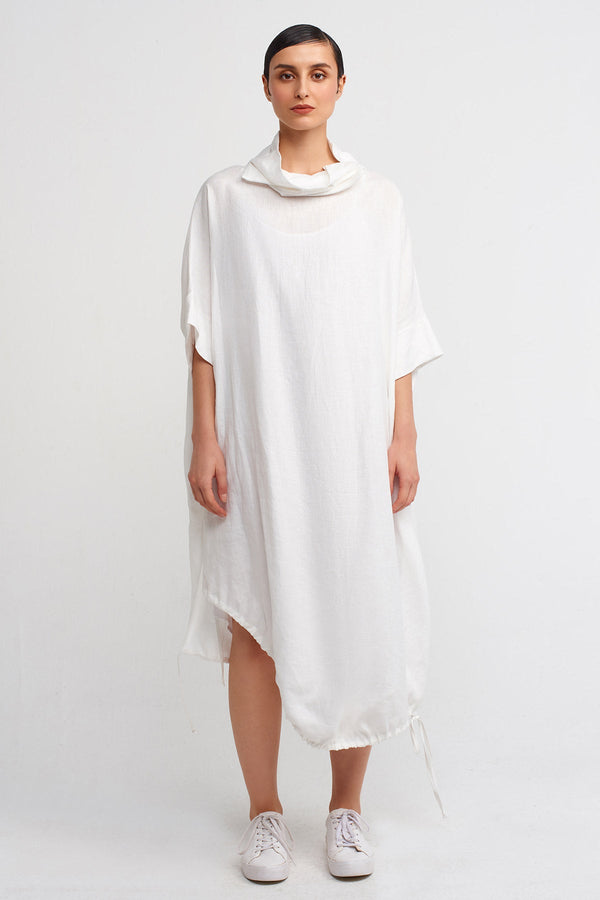 NU Drawstring Hem Midi Linen Dress Off White