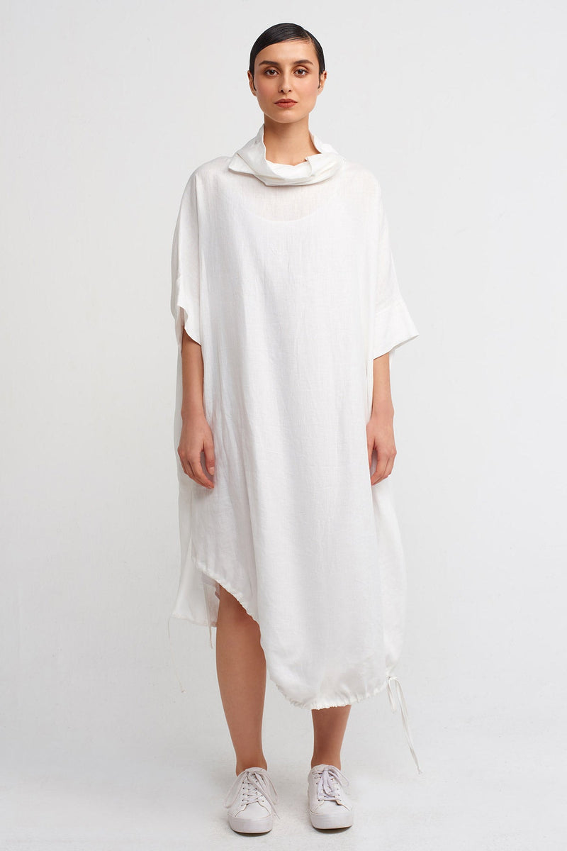 NU Drawstring Hem Midi Linen Dress Off White
